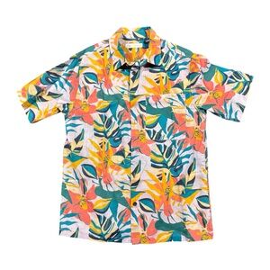 Zara Boys Tropical Hawaiian Button Down Shirt Size 11-12 (152) Colorful